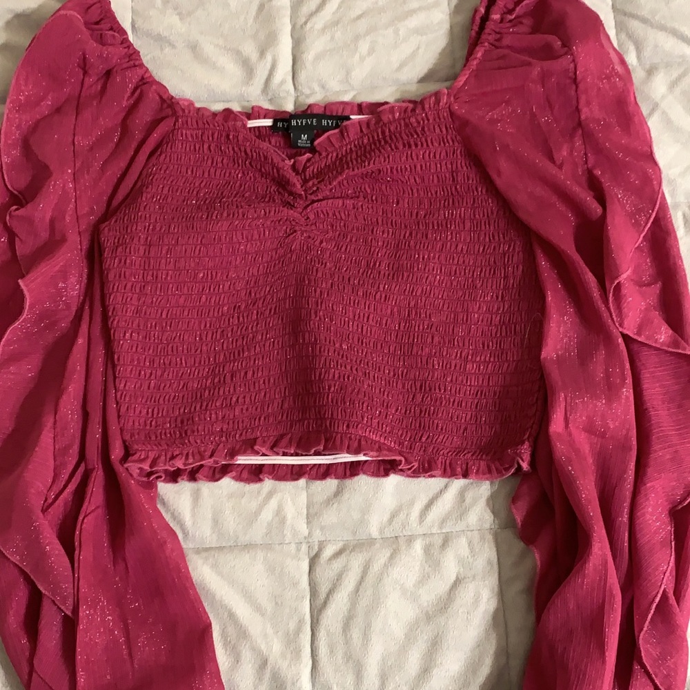 Shiny pink long sleeve boutique top